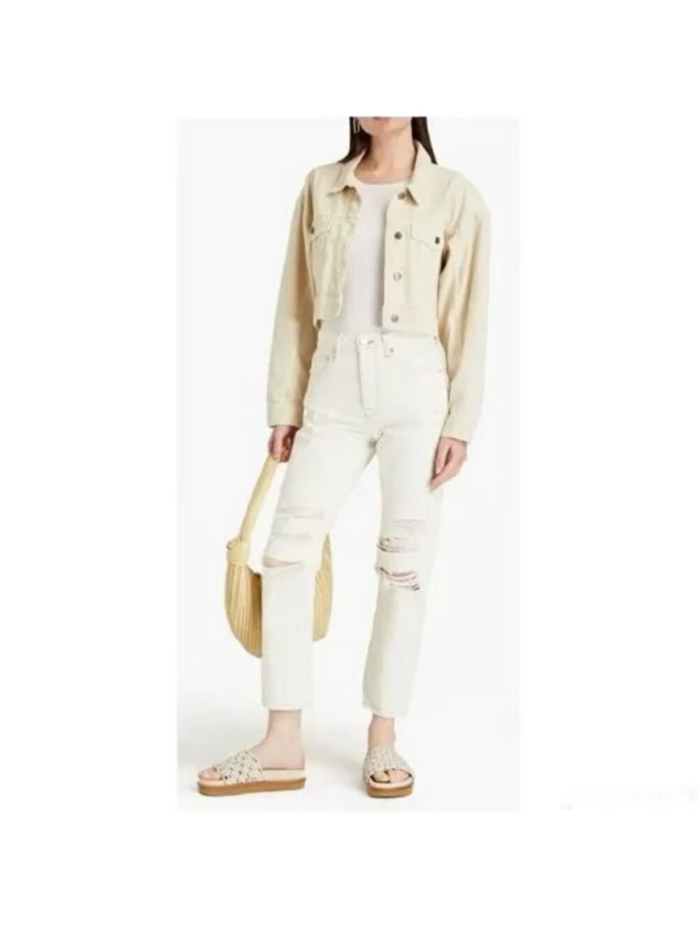 Frame Jeans Size 25 Off White Distressed High Rise Button Fly Rigid Alternative - Picture 2 of 10